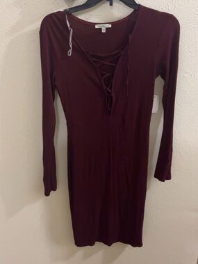 Long Sleeve Ribbed Bodycon Dress - Deep Wine